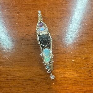 Handcrafted Wire Wrapped Pendant with Moldavite Amethyst Moonstone and other gem